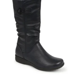 Flat Slouch Boots - Navy