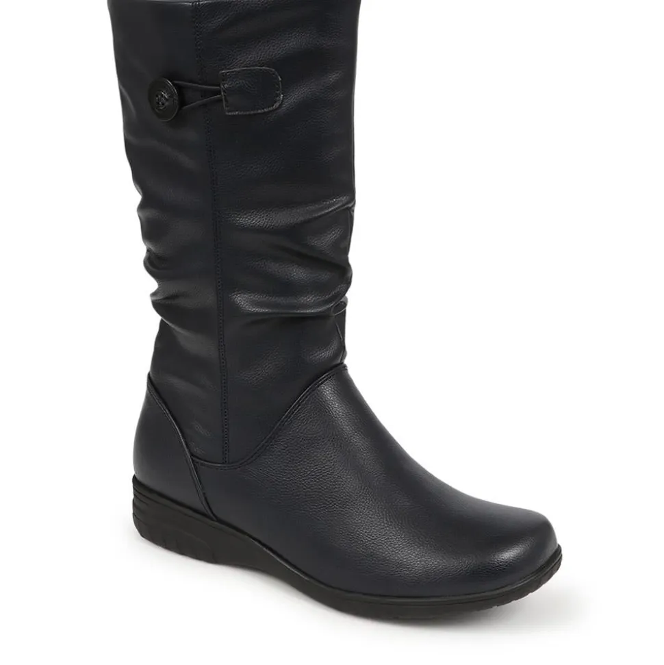 Flat Slouch Boots - Navy