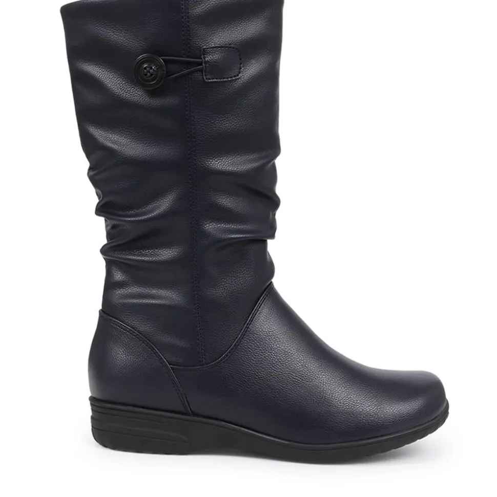 Flat Slouch Boots - Navy