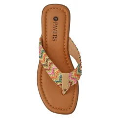 Flat-Soled Toe Post Sandals - Orange Multi