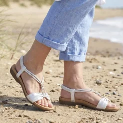 Flat Strappy Sandals - White-Silver