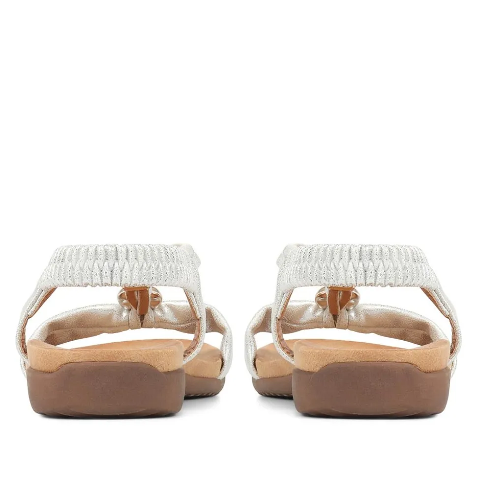 Flat Strappy Sandals - White-Silver