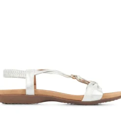 Flat Strappy Sandals - White-Silver