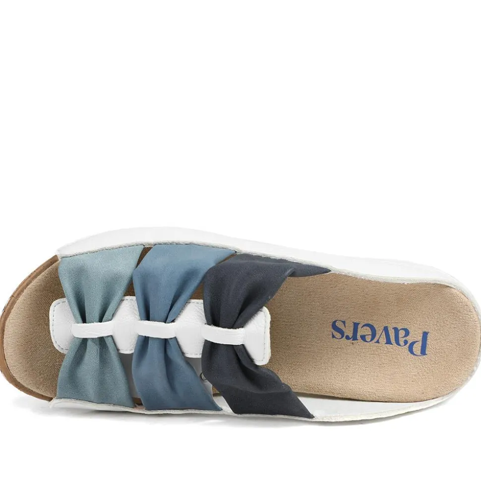 Flexible Triple Bow Cushioned Sandals - Navy - White