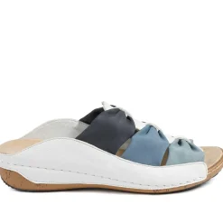Flexible Triple Bow Cushioned Sandals - Navy - White