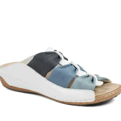 Flexible Triple Bow Cushioned Sandals - Navy - White