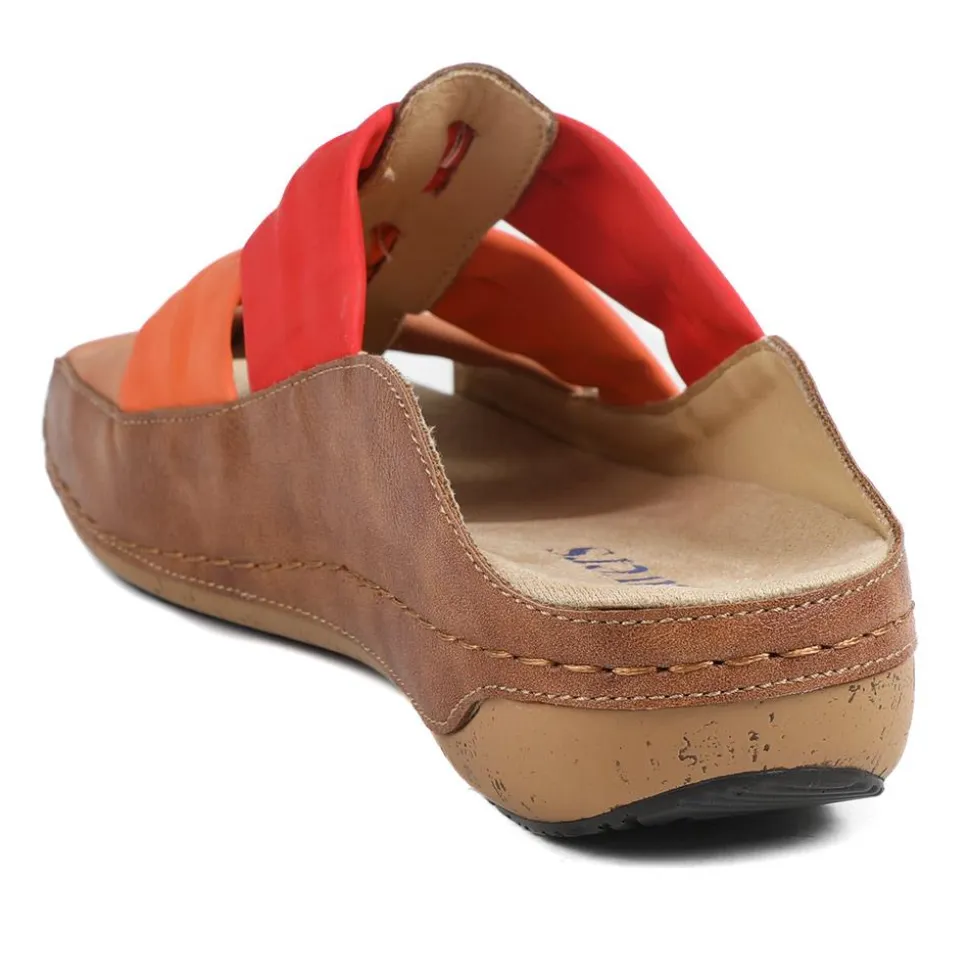 Flexible Triple Bow Cushioned Sandals - Tan-Red