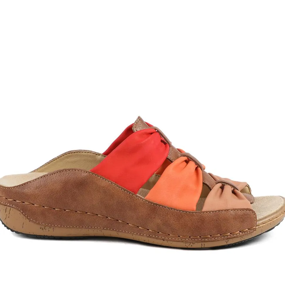 Flexible Triple Bow Cushioned Sandals - Tan-Red
