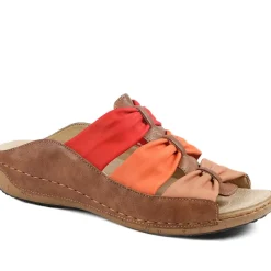 Flexible Triple Bow Cushioned Sandals - Tan-Red
