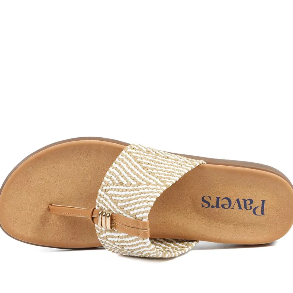 Flexible Wide Fit Toe Post Sandals - Beige Multi