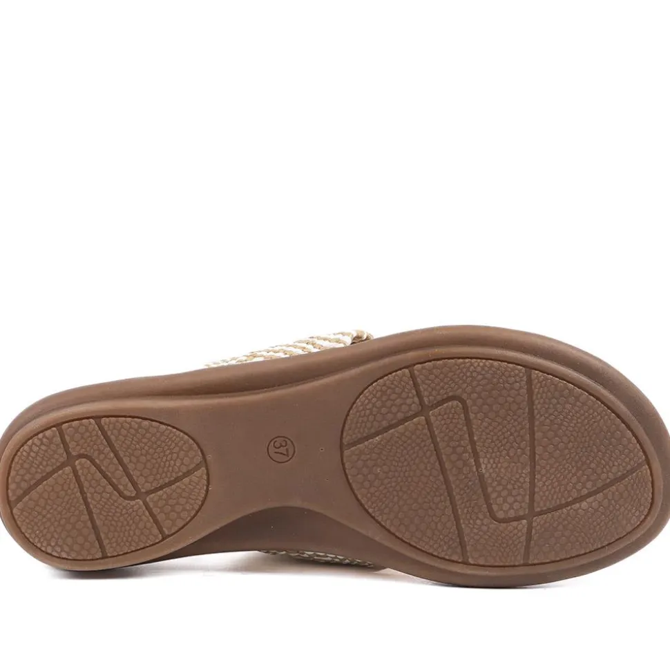 Flexible Wide Fit Toe Post Sandals - Beige Multi
