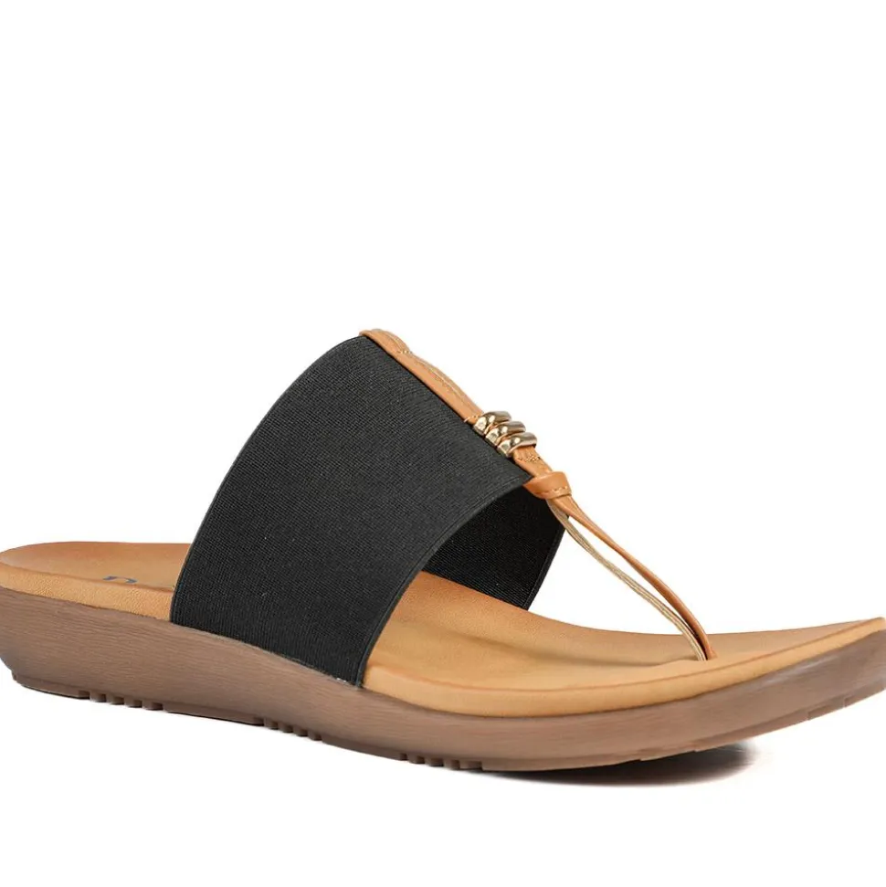 Flexible Wide Fit Toe Post Sandals - Black