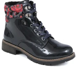 Floral Cuff Ankle Boots - Black Patent