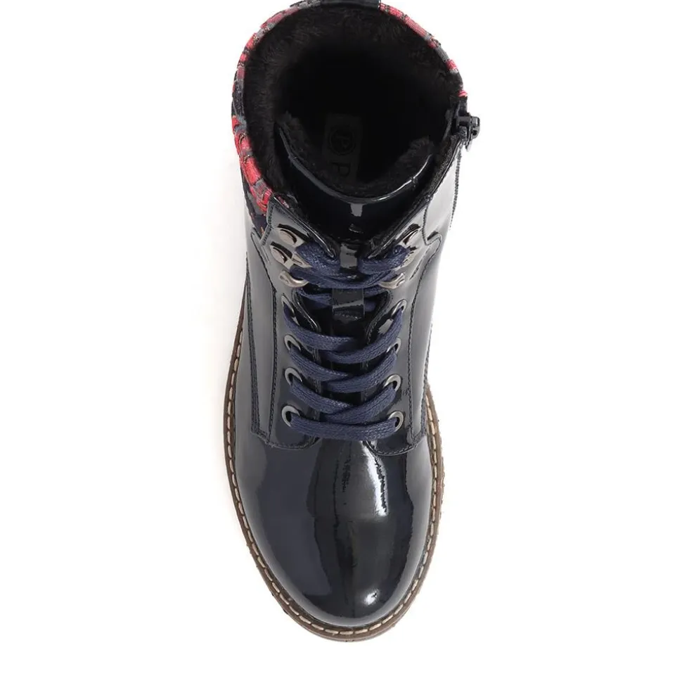 Floral Cuff Ankle Boots - Black Patent