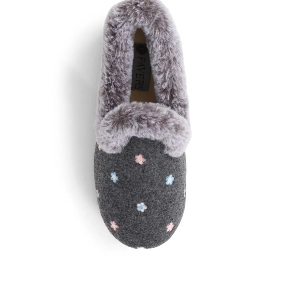 Floral Faux-Fur Slippers - Grey Floral