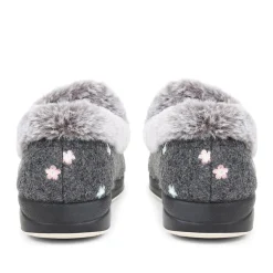Floral Faux-Fur Slippers - Grey Floral