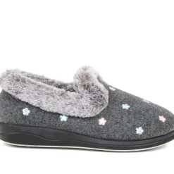 Floral Faux-Fur Slippers - Grey Floral