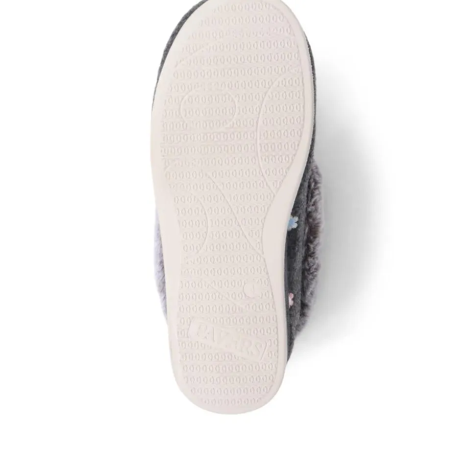 Floral Faux-Fur Slippers - Grey Floral