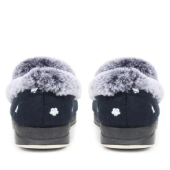 Floral Faux-Fur Slippers - Navy Floral