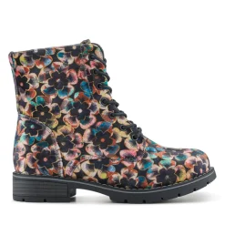 Floral Lace-Up Ankle Boots - Floral