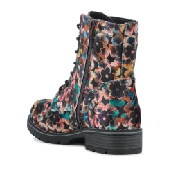 Floral Lace-Up Ankle Boots - Floral