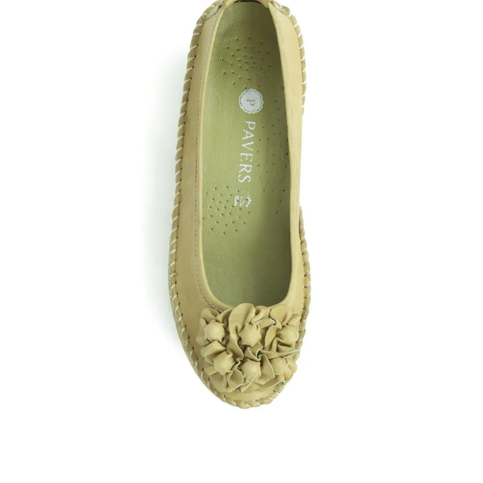Floral Leather Ballet Pumps - Lime