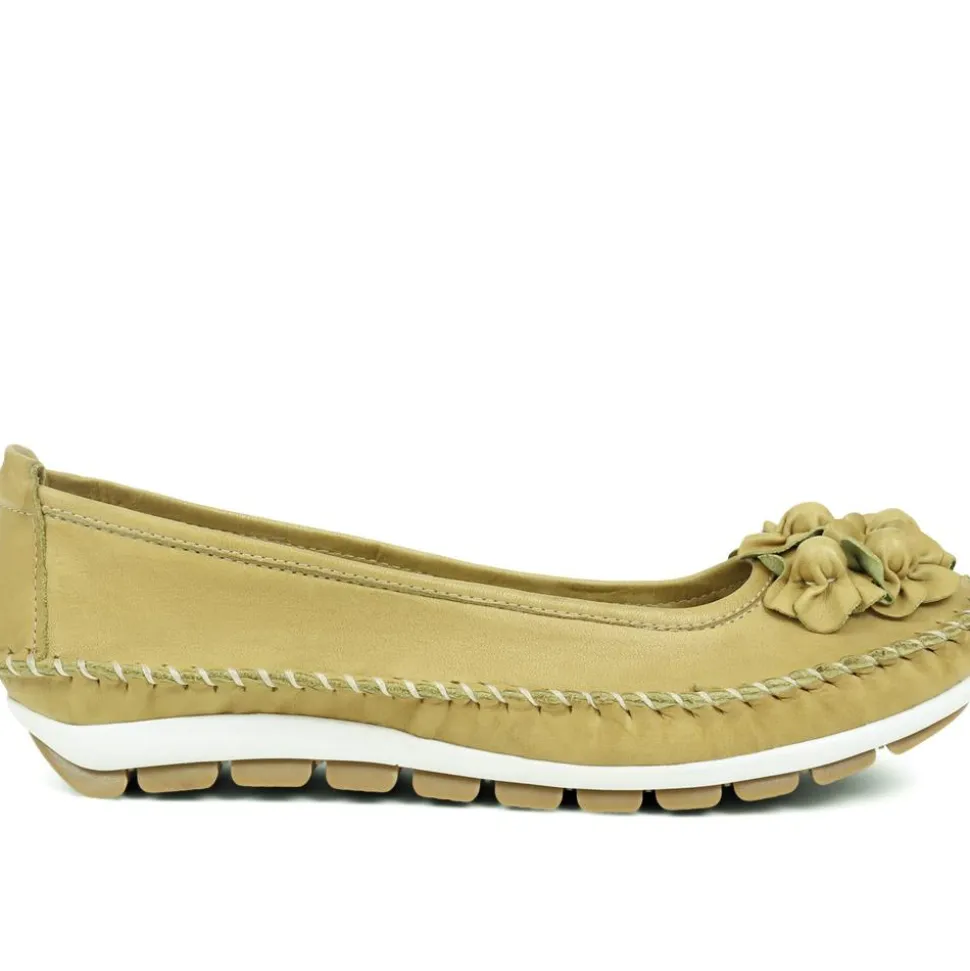 Floral Leather Ballet Pumps - Lime