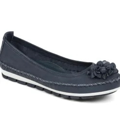 Floral Leather Ballet Pumps - Navy