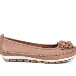 Floral Leather Ballet Pumps - Sand
