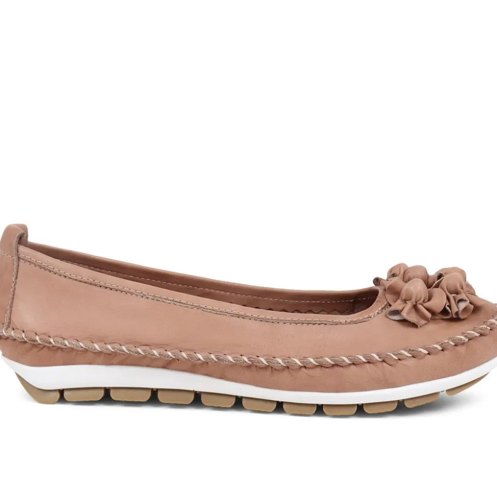 Floral Leather Ballet Pumps - Sand