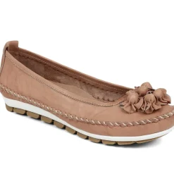 Floral Leather Ballet Pumps - Sand
