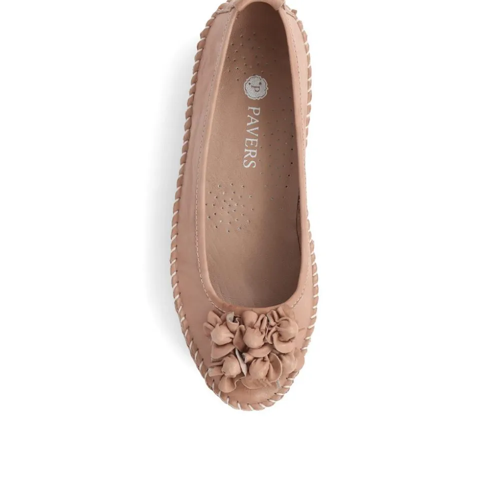 Floral Leather Ballet Pumps - Sand