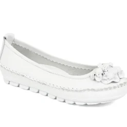 Floral Leather Ballet Pumps - White
