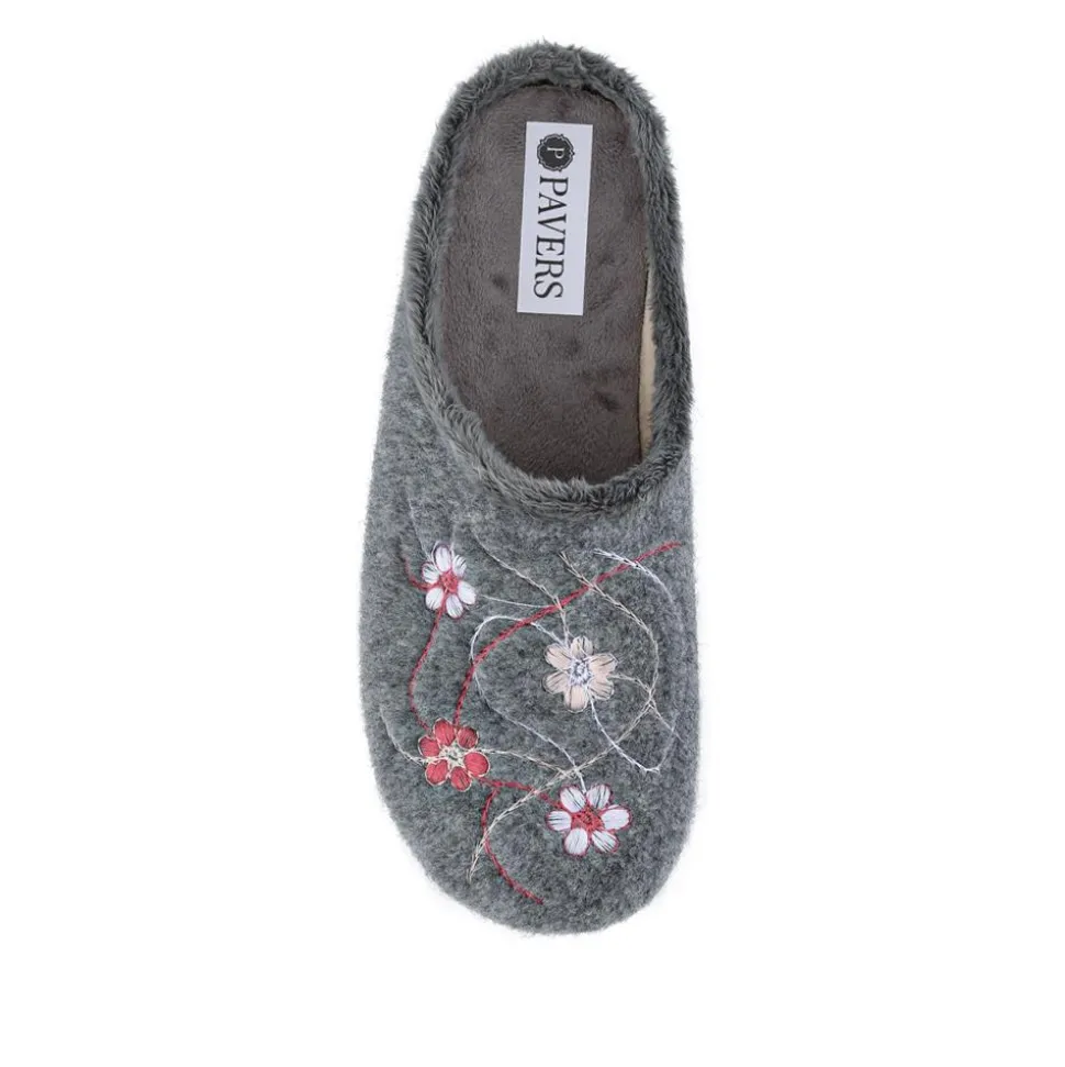 Floral Pattern Mule Slippers - Grey