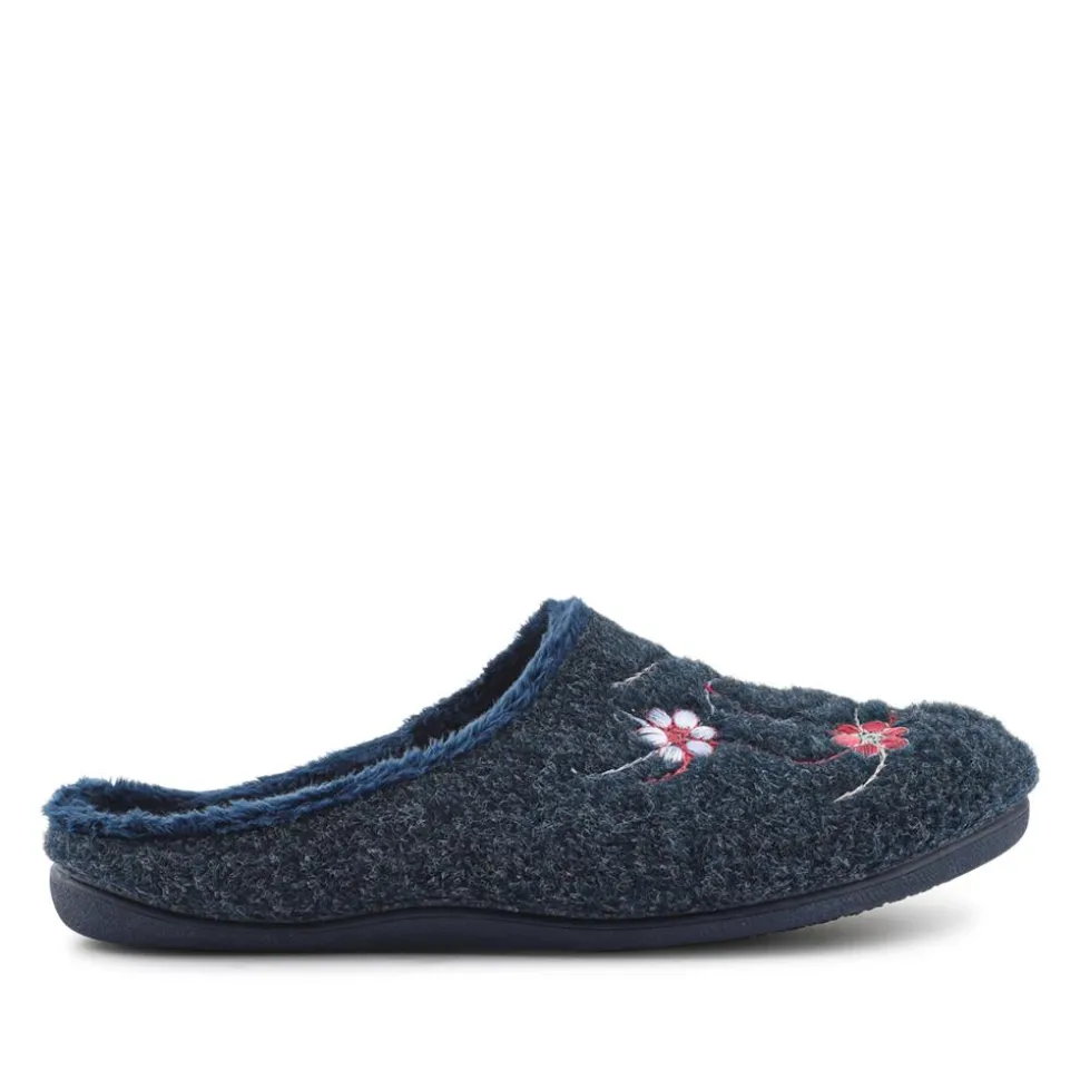 Floral Pattern Mule Slippers - Navy
