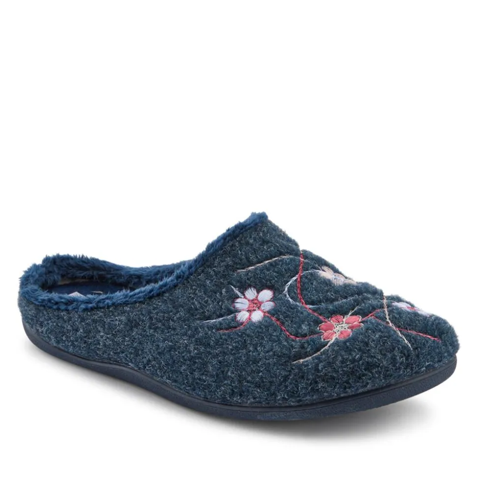 Floral Pattern Mule Slippers - Navy