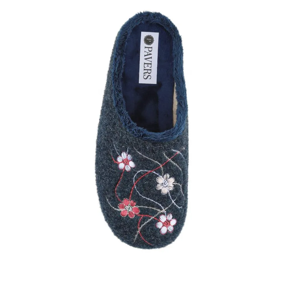 Floral Pattern Mule Slippers - Navy