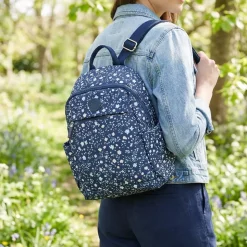 Floral Print Backpack with Bottle Holders - Navy Floral
