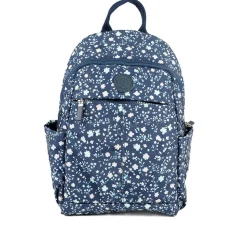 Floral Print Backpack with Bottle Holders - Navy Floral