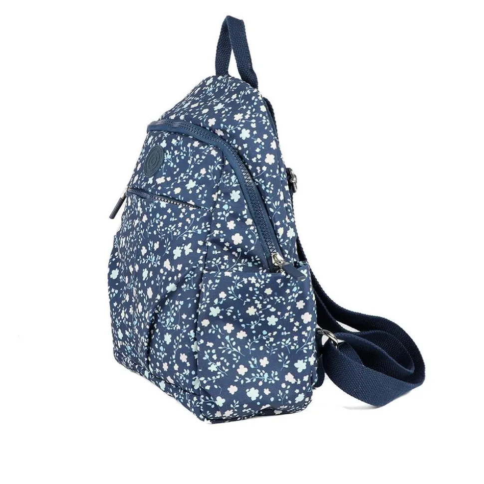 Floral Print Backpack with Bottle Holders - Navy Floral