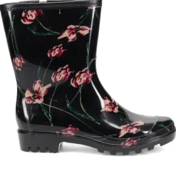 Floral Print Calf-length Wellies - Black