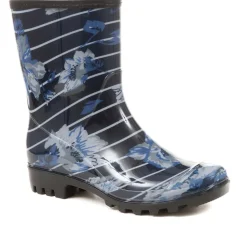 Floral Print Calf-length Wellies - Navy