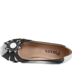 Flower Detail Peep Toe Wedge Pumps - Navy - White