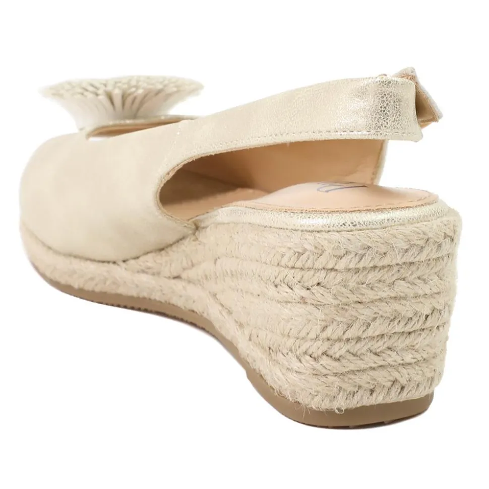 Flower Detail Peep Toe Wedge Sandals - Gold