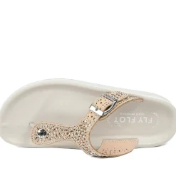 Fly Flot Buckled Toe Post Sandals - Beige