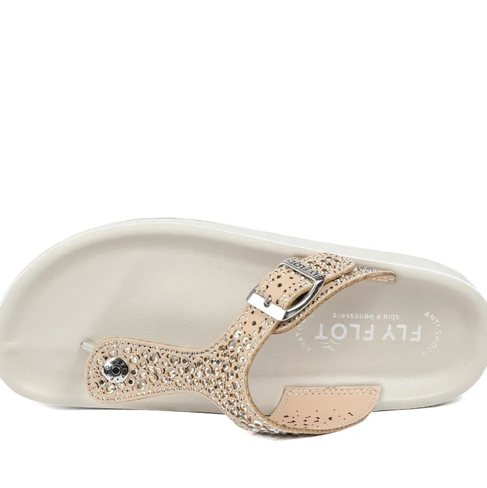 Fly Flot Buckled Toe Post Sandals - Beige