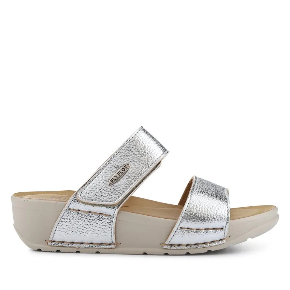 Fly Flot Chunky Dual Strap Touch Fasten Sandals - Silver