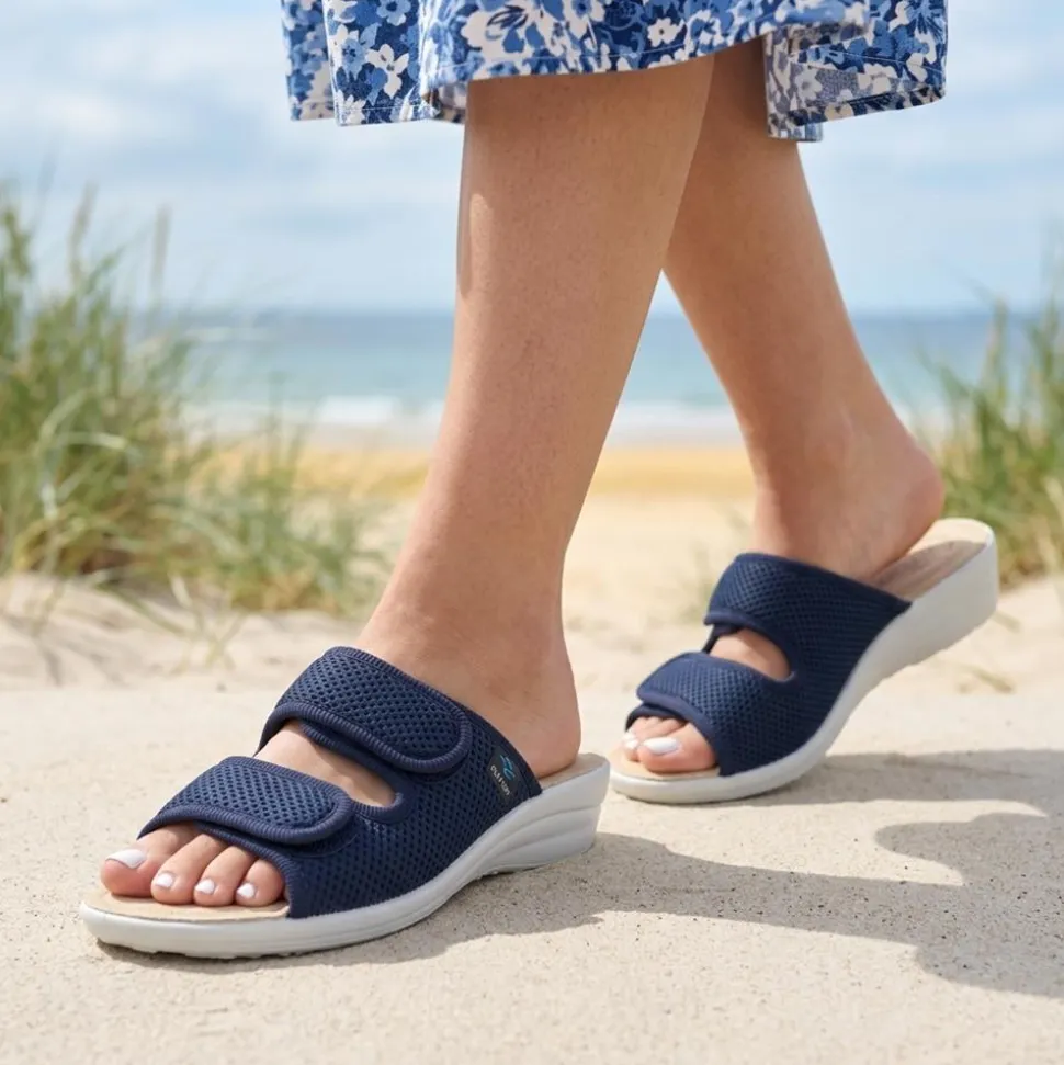 Fly Flot Dual Adjustable Strap Mule Sandals - Navy