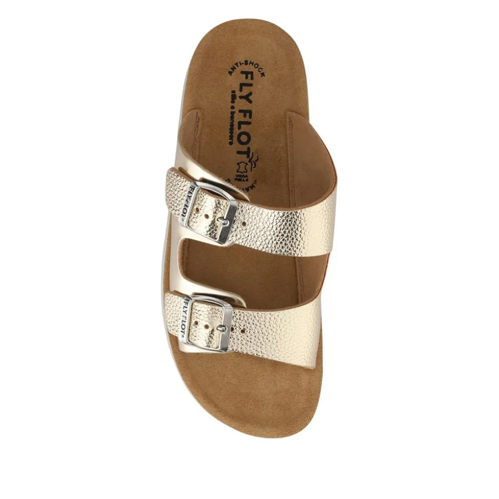 Fly Flot Dual Buckle Strapped Mule Sandals - Gold