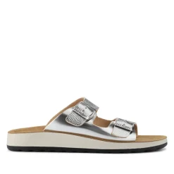 Fly Flot Dual Buckle Strapped Mule Sandals - Silver